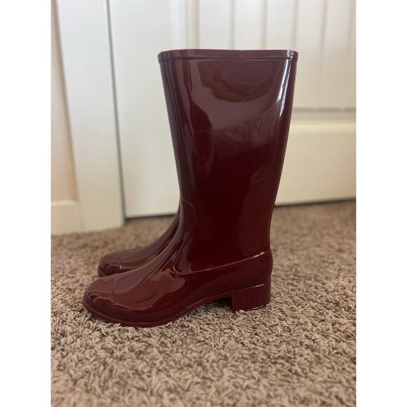 Jeffrey Campbell 9 Glossy Burgundy Rain Boots Women's Tall Rubber Waterproof - Picture 3 of 11